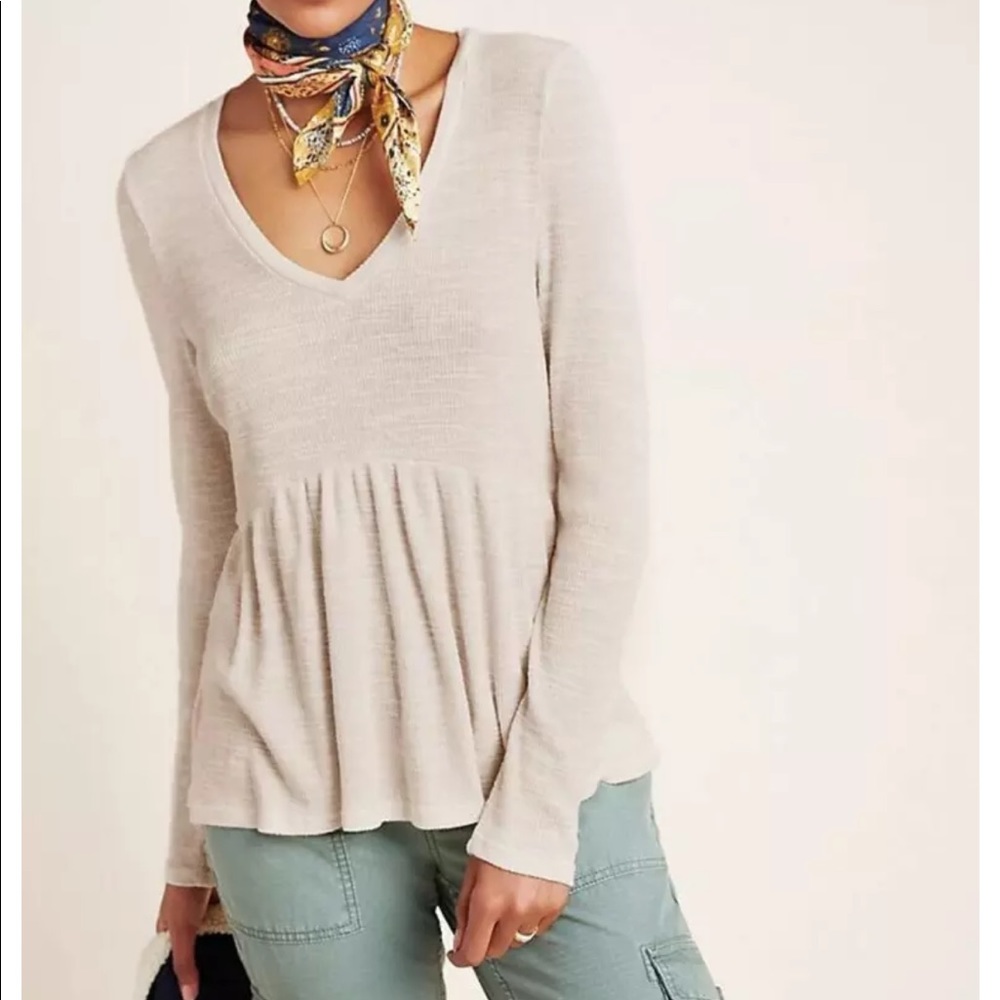 Anthropologie t.la Jill Ribbed Babydoll Top in Tan Pink